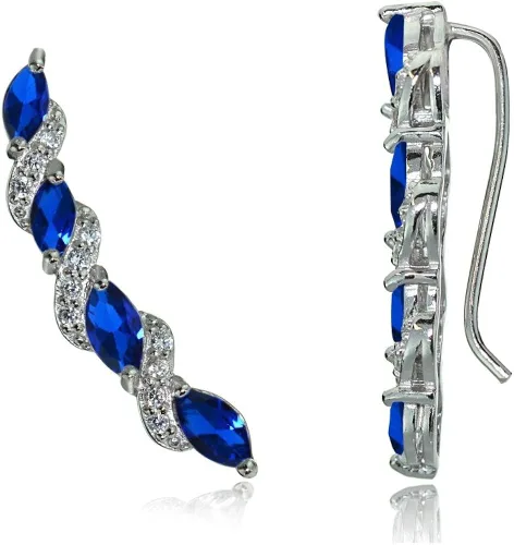 Vista 6 de Sterling Silver Genuine, Created or Simulated Gemstone Twist Crawler Climber Hook Earrings for Women