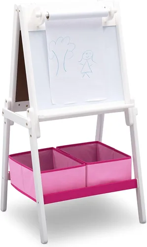 Delta Children MySize - Caballete de almacenamiento de doble cara para niños, ideal para manualidades, dibujo, educación en casa y más, color blanco