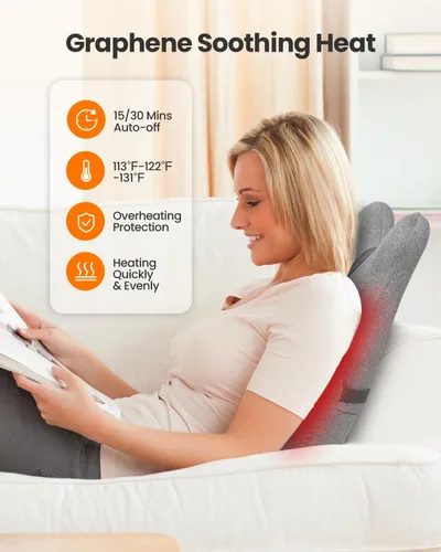 Vista 5 de CILI Almohada de apoyo lumbar calentada para silla de oficina, almohada lumbar de espuma viscoelástica con 4 cabezales de masaje Shiatsu, cojín