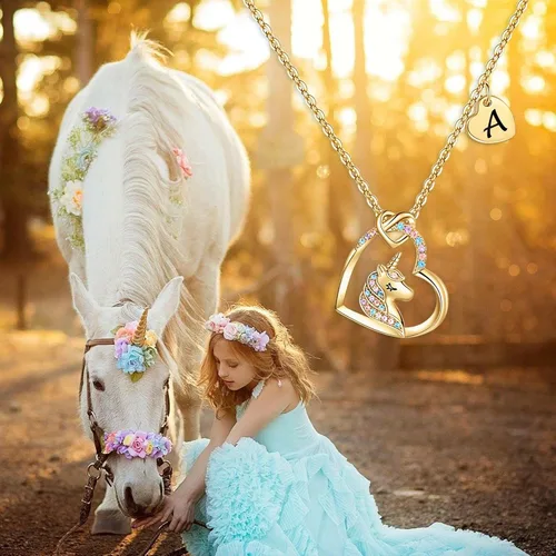 Vista 2 de Hidepoo Collar de unicornio para niñas Collar de unicornio chapado en oro de 14 quilates, oro rosa, oro blanco, circonita cúbica, collar