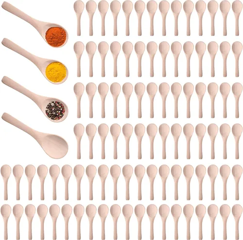Vista 18 de Boao 24 cucharas pequeñas de madera, 3.5 pulgadas de largo, mini cucharas pequeñas de madera natural para tarros, crema de azúcar, especias de miel