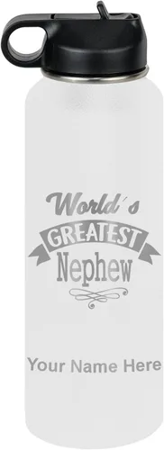 Vista 55 de LaserGram Personalized Water Bottle, World's Greatest Nephew, Stainless Steel Double Wall Vacuum Insulated with Flip Top Straw, Custom Engraved Gift