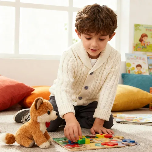 Vista 3 de Feidoog - Chamarra de punto con botones para bebés, suéter de ganchillo con cuello en V, suéter de punto para niños pequeños, patrón de punto