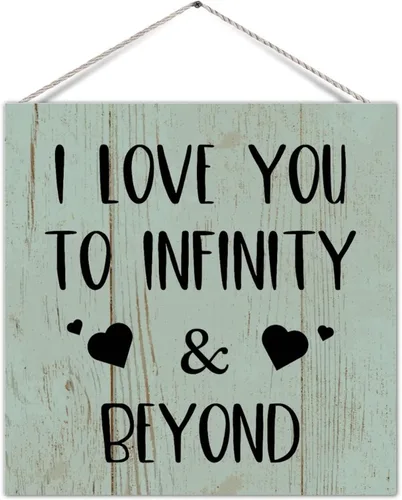 Placa motivacional de madera con texto en inglés "I Love You to and Beyond" (I Love You to and Beyond), letrero de madera para colgar en la pared,