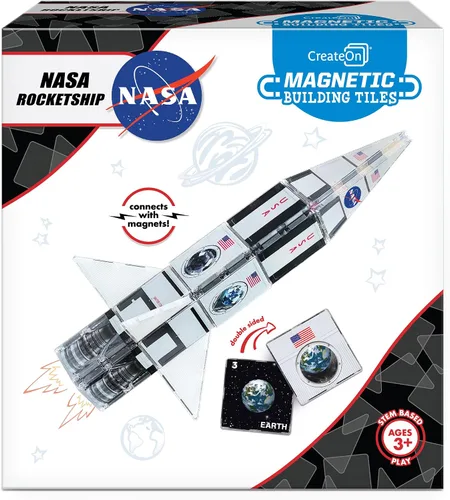 CreateOn NASA Rocketship Juego de Fichas Magnéticas, Juego de Construcción para Niños, Juguetes de Construcción Magnéticos para Niños, Juguetes STEM