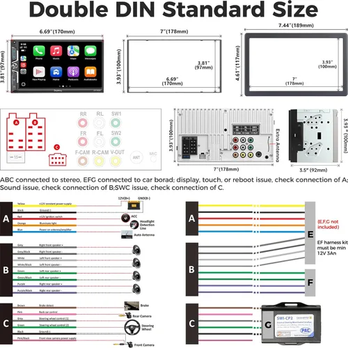 Vista 6 de SJoyBring Estéreo QLED de doble DIN para automóvil de 7 pulgadas, inalámbrico Apple CarPlay y Android Auto, 240 W 4.2 CHN, SWC, Bluetooth, radio