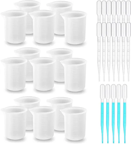 Vista 10 de Woohome Kit de herramientas de 5 tazas medidoras de resina de silicona, vasos de medición de 3.4 fl oz con cuentagotas de plástico para mezcla