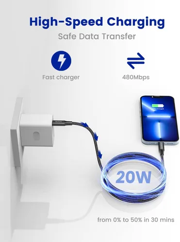 Vista 2 de Cable de carga de teléfono extralargo de 20 pies, USB C a cable trenzado