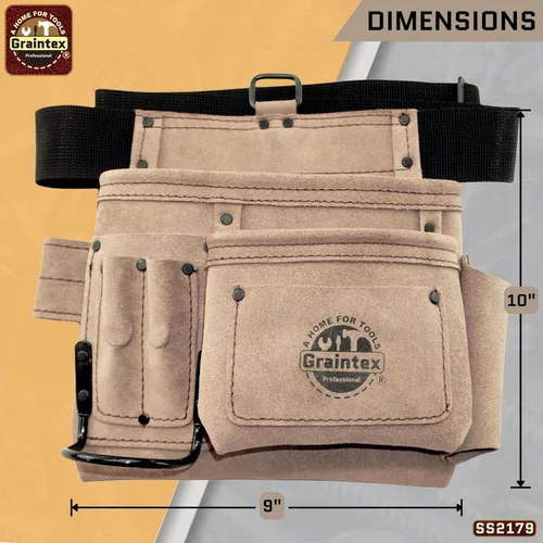 Vista 7 de Graintex Cinturón/Bolsa de Herramientas de Cuero de Ante de 5 Bolsillos, Cinturón de Herramientas de Cuero Multiusos para Mujeres y Hombres, Ideal