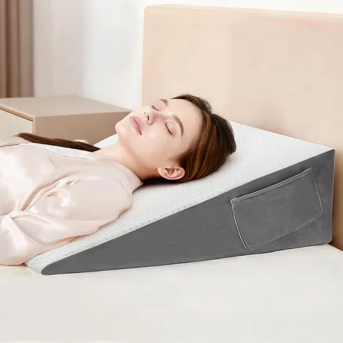 Vista 8 de Vekkia - Almohada triangular, cabecera para cama individual, cierra los espacios de 0 a 6 pulgadas entre la cabecera y el colchón, color gris, de 39