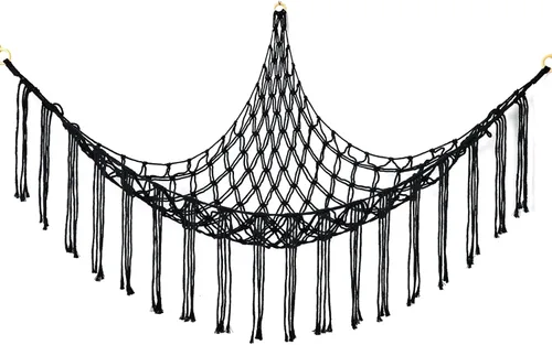 Vista 11 de Hamaca Esquinera para Animales de Peluche, Red Grande Tejida a Mano para Hamaca de Juguetes de Peluche con Anillos de Madera Almacenamiento Boho