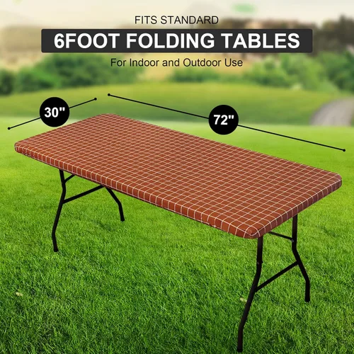 Vista 287 de Mantel rectangular, manteles de plástico elásticos ajustables con parte trasera de franela para mesas de 4 pies, manteles de vinilo impermeables