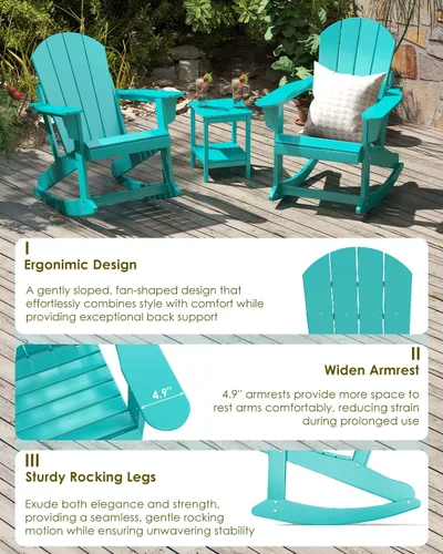 Vista 6 de GREENVINES Mecedora Adirondack Plástico HDPE Balancín de porche Silla para terraza de patio al aire libre Todo tipo de clima Aqua