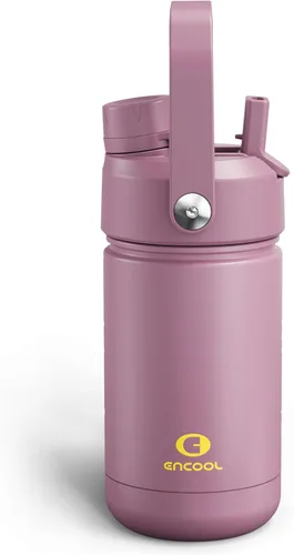 Vista 40 de Botella de agua aislada para niños con popote, botella de agua de acero inoxidable de 12 onzas con boquilla doble, a prueba de fugas, sin BPA, al