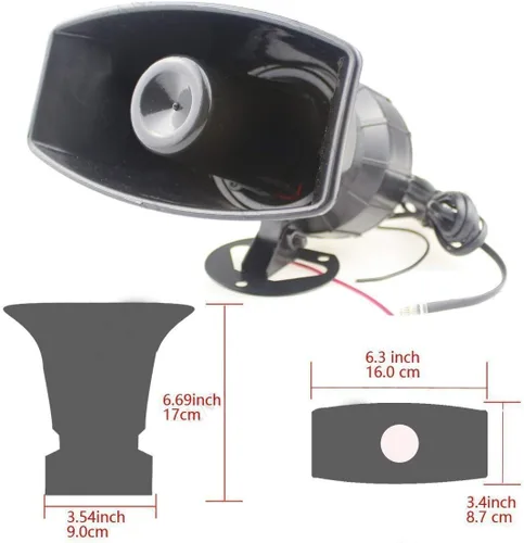 Vista 4 de Megáfono de sirena de coche de 7 tonos con micrófono, sistema de altavoces PA de bocina de vehículo de 12 V 80 W para amplificación de sonido