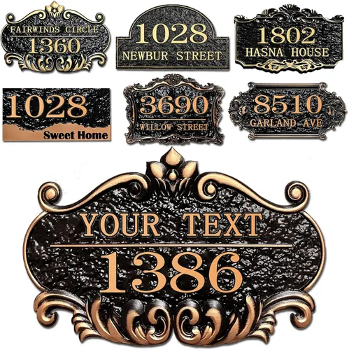 Letreros de dirección personalizados para casas, placa de dirección vintage personalizada con número nombre de calle para patio, jardín, estilo11