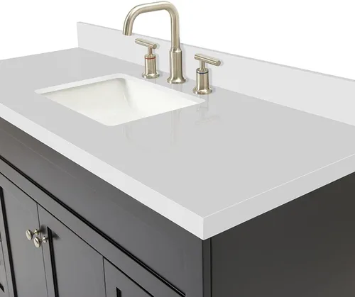 Vista 14 de ARIEL Tocador de baño negro de 55", encimera de cuarzo blanco puro con borde de 1.5" y salpicadero, lavabo rectangular, 2 puertas de cierre suave, 4