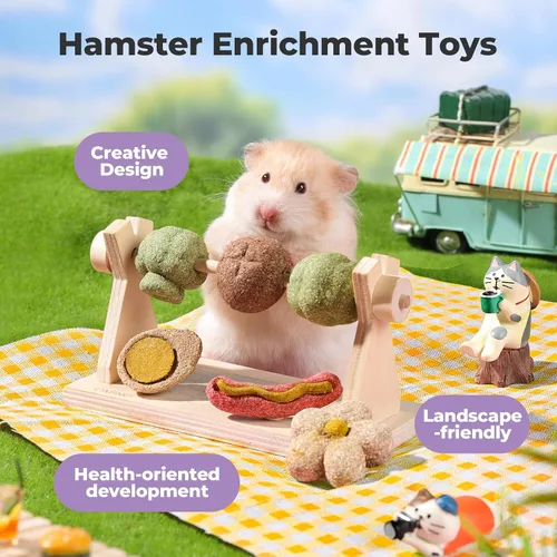 Vista 3 de mini&moe Juguetes masticables de hámster para dientes – Cuinea Pig, masticables y golosinas naturales para enriquecimiento de hámsters, mejoran