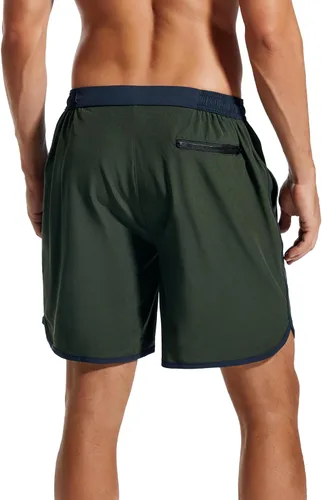 Vista 2 de SILKWORLD Mens 2 in 1 Swim Trunks Quick Dry 7 Inch Beach Shorts with Compression Liner and Pockets
