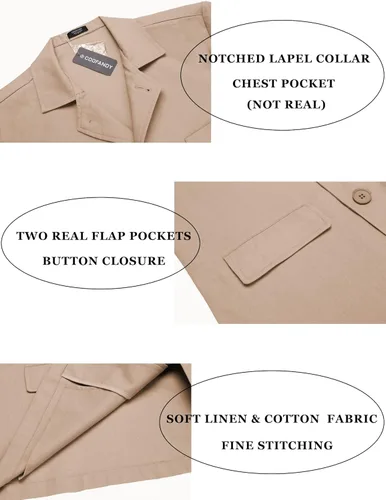 Vista 5 de COOFANDY Trajes casuales de lino y algodón para hombre, chaquetas tipo blazer y abrigos deportivos ligeros