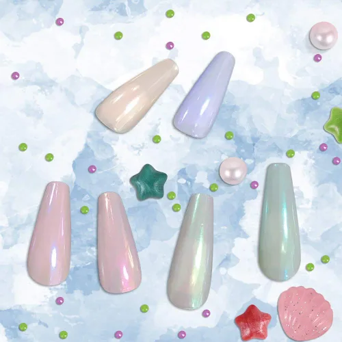 Vista 6 de Decoración de uñas láser espejo - Neón, Aurora, polvo de metal de titanio con cepillos de esponja para uñas