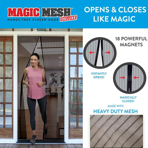 Vista 2 de Magic Mesh Deluxe, Negro Puerta mosquitera magnética, resistente, cierre magnético, red para puerta, pantalla para patio, pantalla para puerta