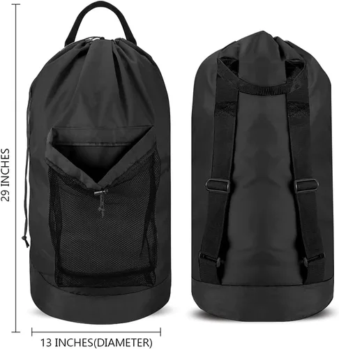 Vista 2 de Dalykate Mochila para lavandería, mochila con correas para el hombro y bolsillo de malla, bolsa de nailon duradero con cierre de cordón