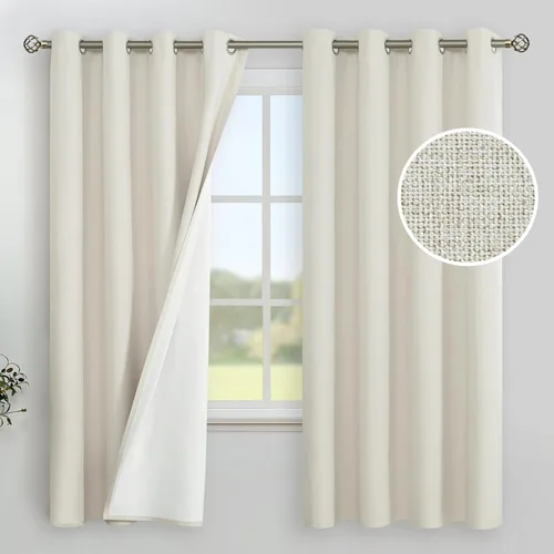 Vista 67 de YoungsTex Cortinas 100% opacas de lino gris claro de 63 pulgadas de largo para dormitorio, oscurecimiento de habitación completa, cortinas