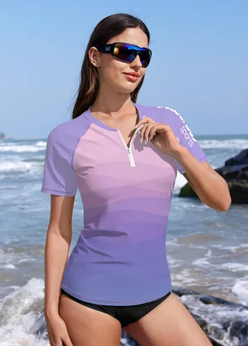 Vista 22 de BesserBay Women’s Rash Guard Shirt UPF 50+ Half Zip Short Sleeve Quick Dry Swim Shirt Swimsuit Tops