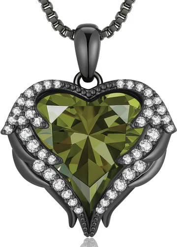 Vista 13 de CDE Angel Wings Heart Birthstone Pendant Necklace Gift for Women Negro-01&07-Piedra natal roja rubí