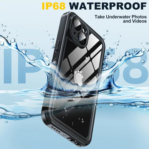 Vista 4 de Funda impermeable para iPhone 15, protector de pantalla de privacidad integrado y protector de pantalla HD [IP68 bajo el agua] a prueba de golpes a