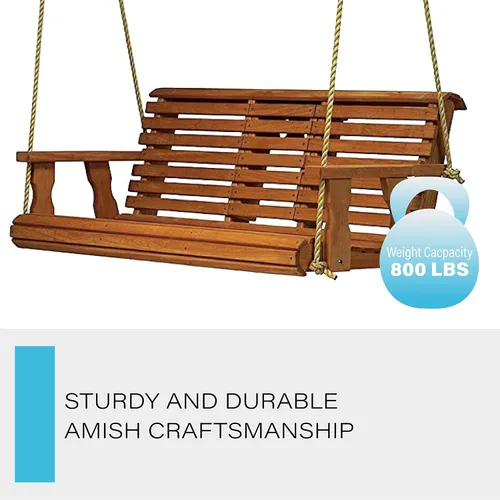 Vista 3 de Porchgate Amish - Columpio de porche tratado para consola de 800 libras con cuerdas para colgar (mancha de cedro)