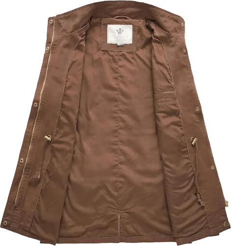 Vista 3 de WenVen Chaqueta militar casual para mujer, de algodón, cuello alto, abrigo anorak
