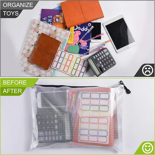 Vista 4 de Bolsa de malla con cremallera, 6 bolsas de malla de plástico impermeable con cremallera, bolsa de documentos tamaño A3, bolsas de archivos