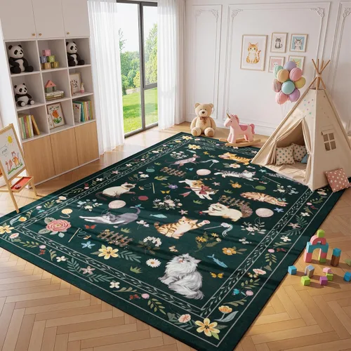 Vista 2 de Unirea Alfombras de 5x7 para Sala de Estar Dormitorio, Alfombra de Área Lavable Negra Antideslizante de Pelo Bajo Vintage, Alfombra Grande Boho