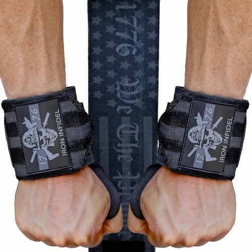 Iron Infidel - Muñequeras para levantamiento de pesas - 18" y 24" de soporte pesado para entrenamiento, accesorios de gimnasio para hombres - Uso
