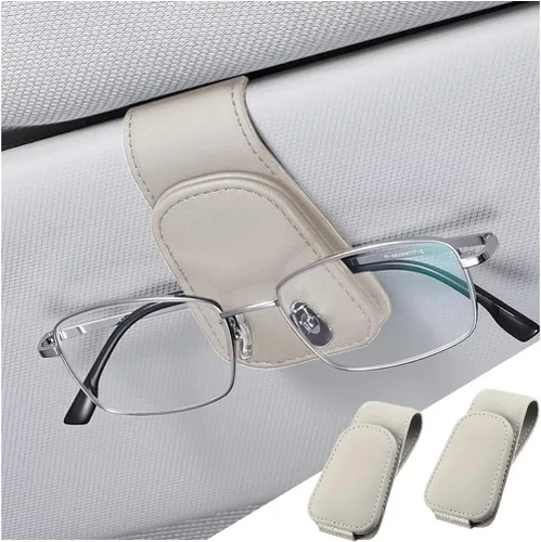 Vista 20 de zipelo Soporte para gafas de sol para coche con visera solar, 2 piezas de colgante de lentes de cuero magnético, clip de montaje para gafas de sol