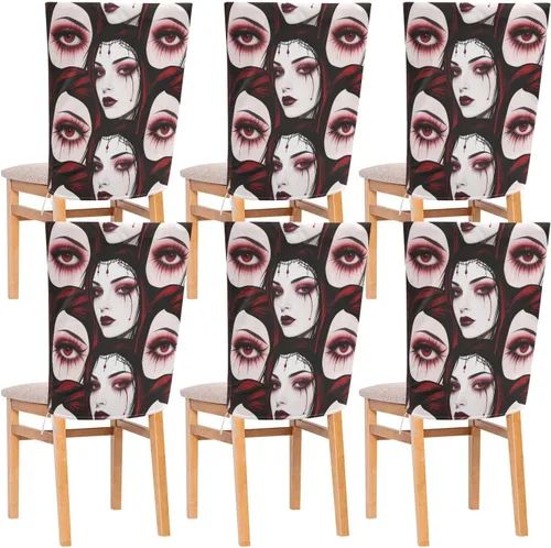 Dorm Desk Chair Cover Washable for Home Decor Set of 6 Home Decor Chair Covers cubre sillas para comedor Goth Red Black Halloween Beauty Demon