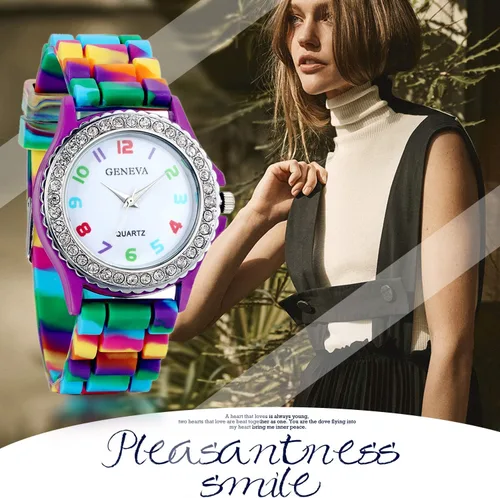 Vista 5 de Lancardo Reloj de cuarzo para mujer, con diamantes de imitación, color arcoíris, de silicona, divertido, juego colorido, casual, para jugar