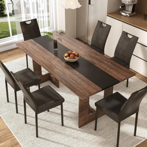 St.Mandyu Juego de mesa de comedor y sillas de 7 piezas para 4-8 personas, mesa de cocina de 71 pulgadas con 6 sillas, mesa de comedor rectangular