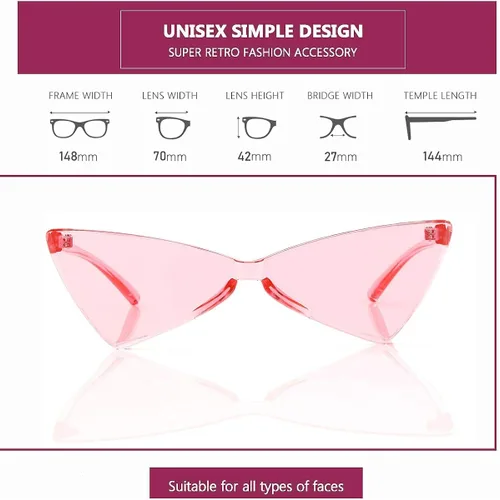 Vista 4 de OLINOWL Gafas de sol sin montura triangular, una pieza, gafas de sol transparentes de color para mujeres y hombres
