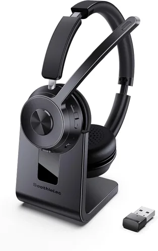 Vista 7 de Soothielec Wireless Headset with Mic for Work, Bluetooth Headset with Noise Cancelling Microphone, Headphones with Mic Mute & USB Dongle for