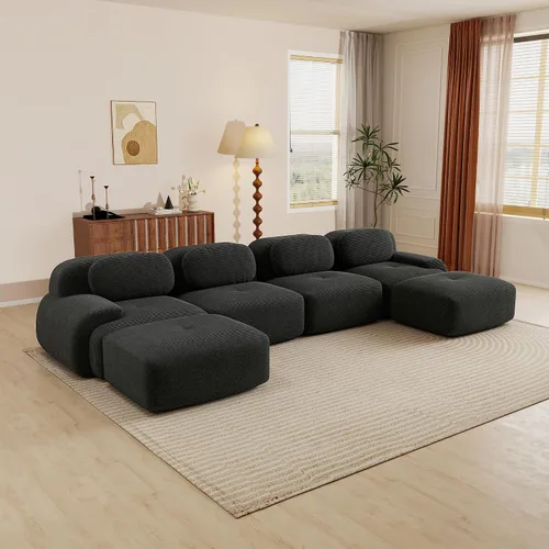 Vista 42 de Sofás seccionales modulares sin respaldo rígido de 116 pulgadas para sala de estar, sofá comprimido de 3 plazas con asiento profundo, no requiere