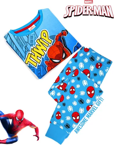 Vista 3 de Marvel Spider-Man Pyjamas Comic Kids Boys Blue Long PJ Nightwear