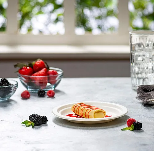 Vista 3 de GUSTO Caja de 1000 platos de papel resistentes de 7 pulgadas, 100% compostables, ecológicos, platos desechables biodegradables, platos de papel