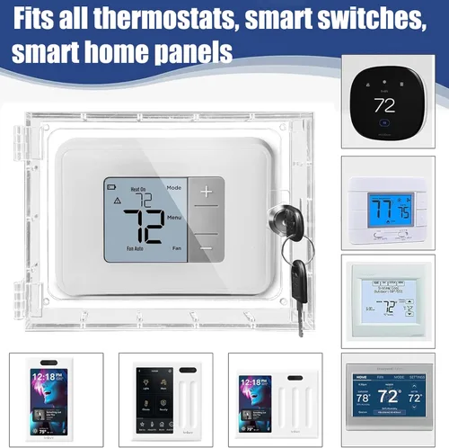 Vista 3 de Caja de bloqueo de termostato extragrande, bloqueo inteligente de panel de interruptor de pared táctil con cerradura se adapta al control