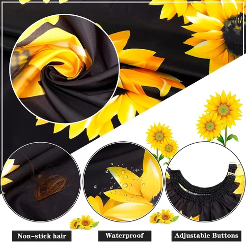 Vista 3 de FEBSNOW Capa de peluquería profesional impermeable para corte de pelo, cepillo para cortar el pelo, kit de peluquería de barba de girasol negro