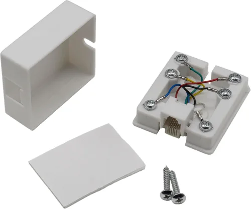 Vista 3 de Jack de montaje en superficie para teléfono, blanco, RJ11 / RJ12, conector de teléfono de un solo puerto, datos/voz, 6P6C (6 pines 6 conductor)