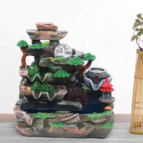 Vista 12 de Fuente de rocalla de mesa para interiores, mini cascada, fuente de agua de rocalla para el hogar, oficina, dormitorio, decoración de escritorio