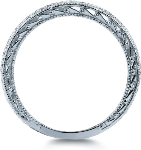 Vista 2 de Alianza de boda con grabados antiguos de Kobelli, en oro blanco de 14 k